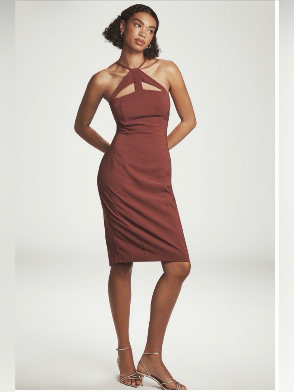 Anthropologie Rust Halter Cutout Midi Dress